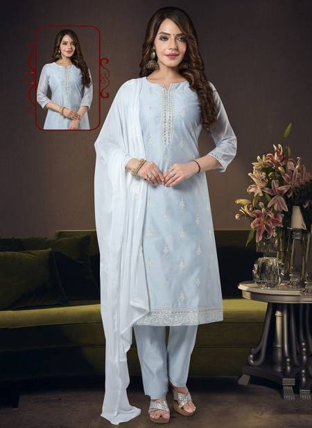 N F CHURIDAR 33 Designer Fancy Festive Wear Latest Readymade Salwar Suit Collecion N F C 705 SKY BLUE